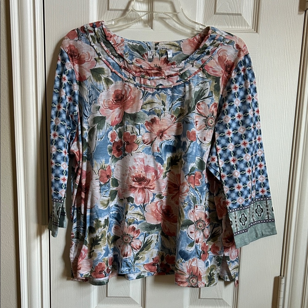 Alfred Dunner Floral Multicolor Blouse-Large
